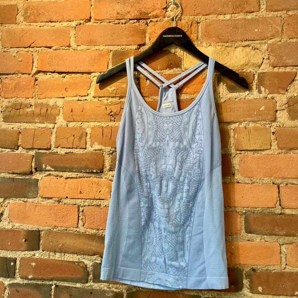Baby Blue Razor Back Stretch Tank Top. Size: Small - Picture 5 of 7